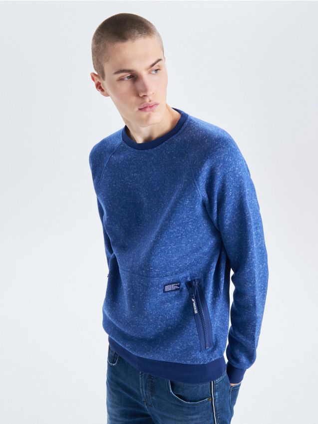 Knitted hoodie - blue - UY375-50M - CROPP