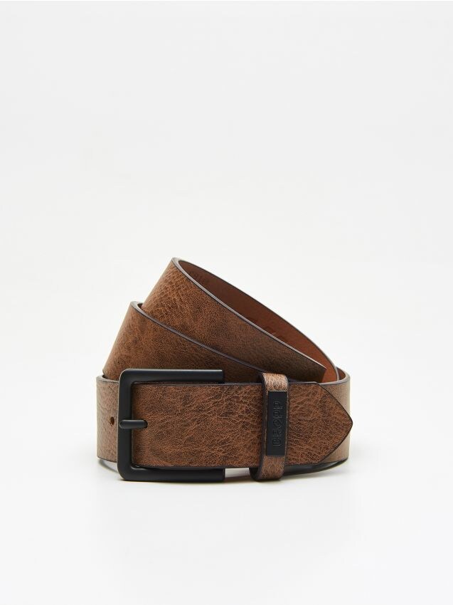 Faux textured leather belt - brown - UY650-89X - CROPP