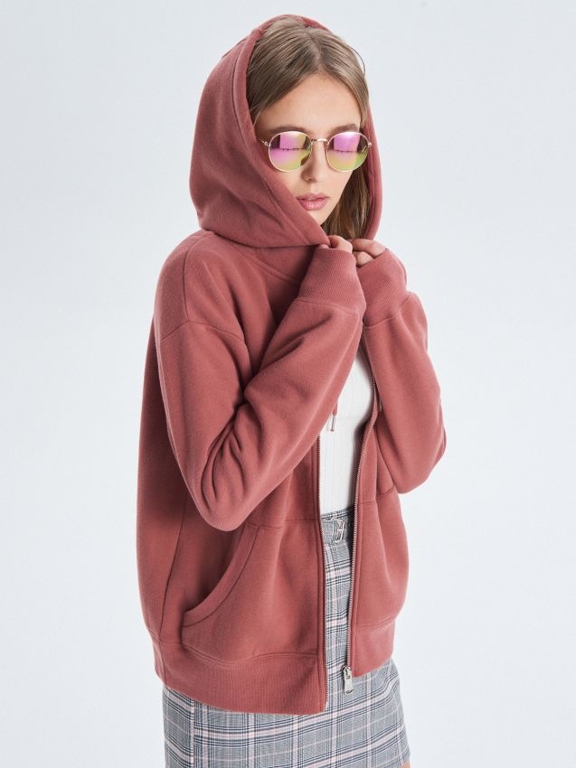 Do-up hooded jogging top - orange - UY749-28X - CROPP
