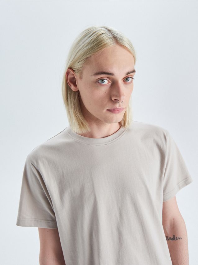 Basic plain T-shirt - beige - VD238-08X - CROPP