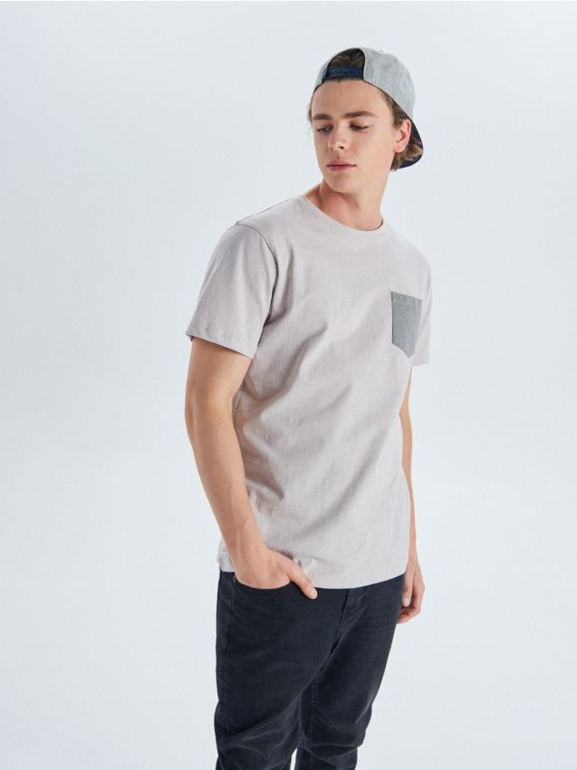 Basic T-shirt with pocket - grey - VD242-09M - CROPP
