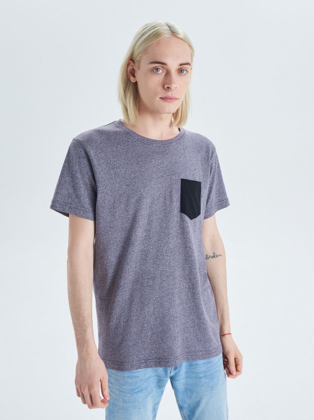 Basic T-shirt with pocket - grey - VD242-90M - CROPP