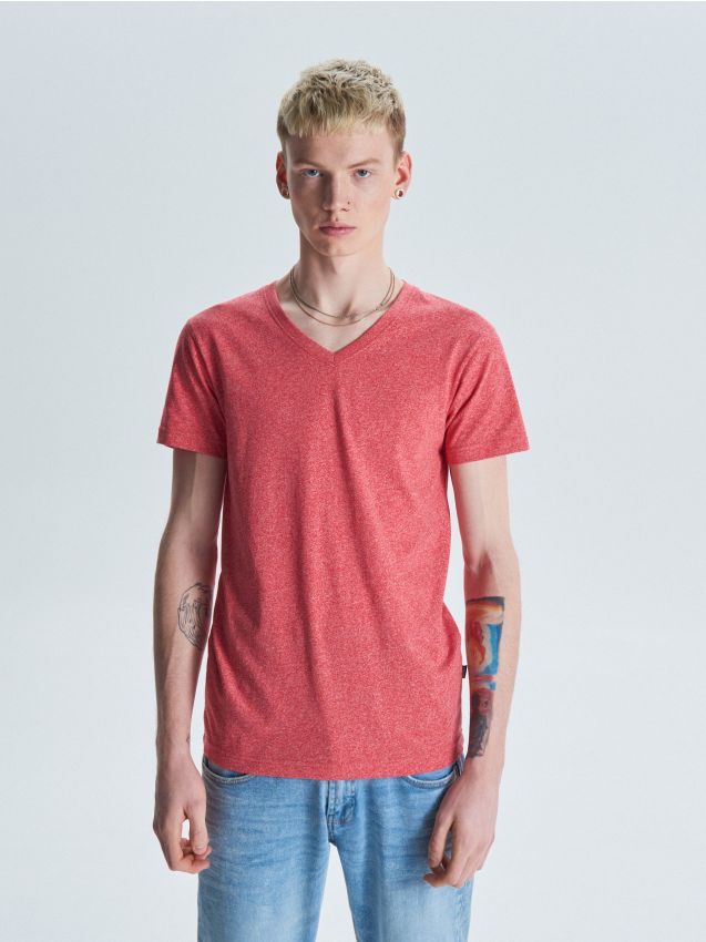 Basic plain T-shirt - red - VD243-33M - CROPP