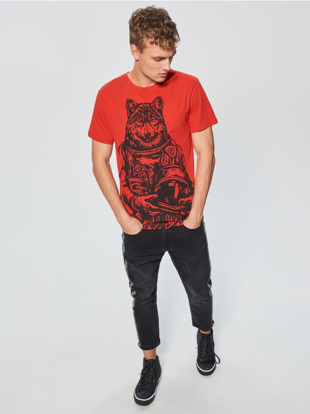 T-shirt with large print - red - VE345-33M - CROPP