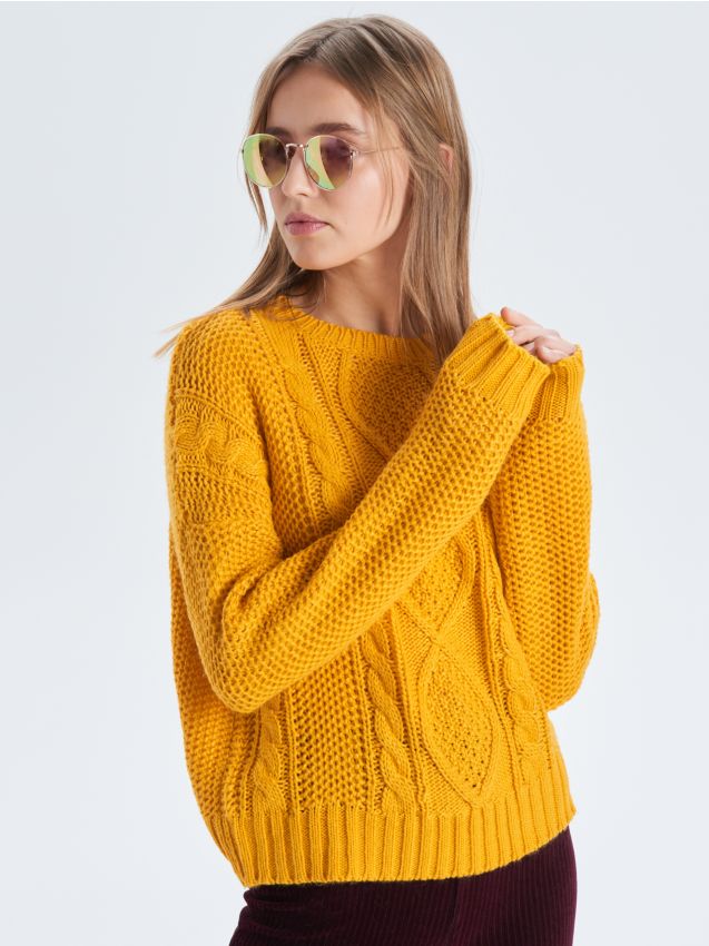 Sweater with braided design - yellow - VG415-17X - CROPP