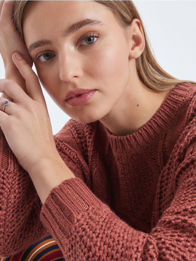 Sweater with braided design - orange - VG415-28X - CROPP