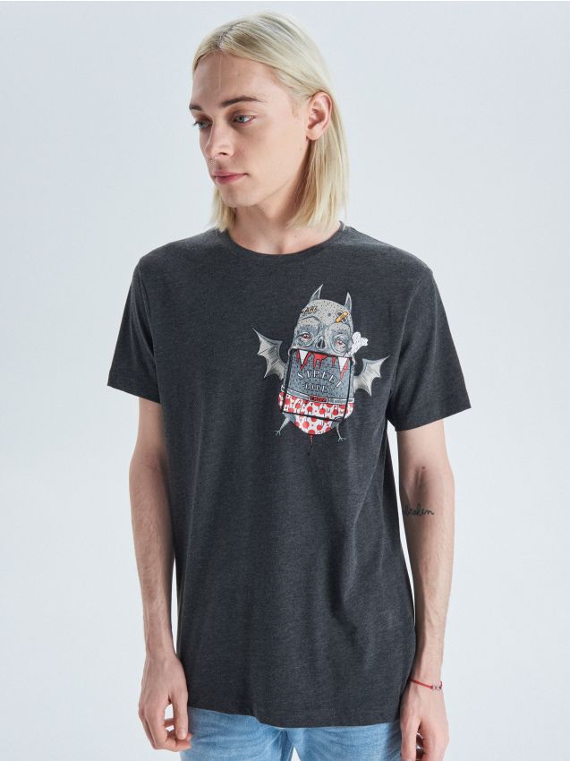 T-shirt with graphic on pocket - grey - VJ681-90M - CROPP