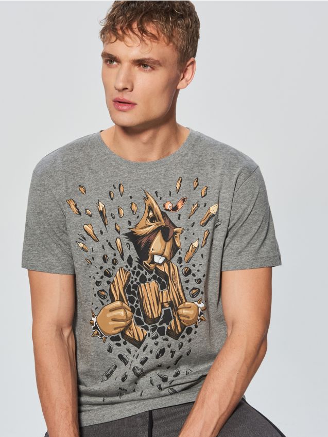 Cropp logo T-shirt - grey - VJ684-09M - CROPP