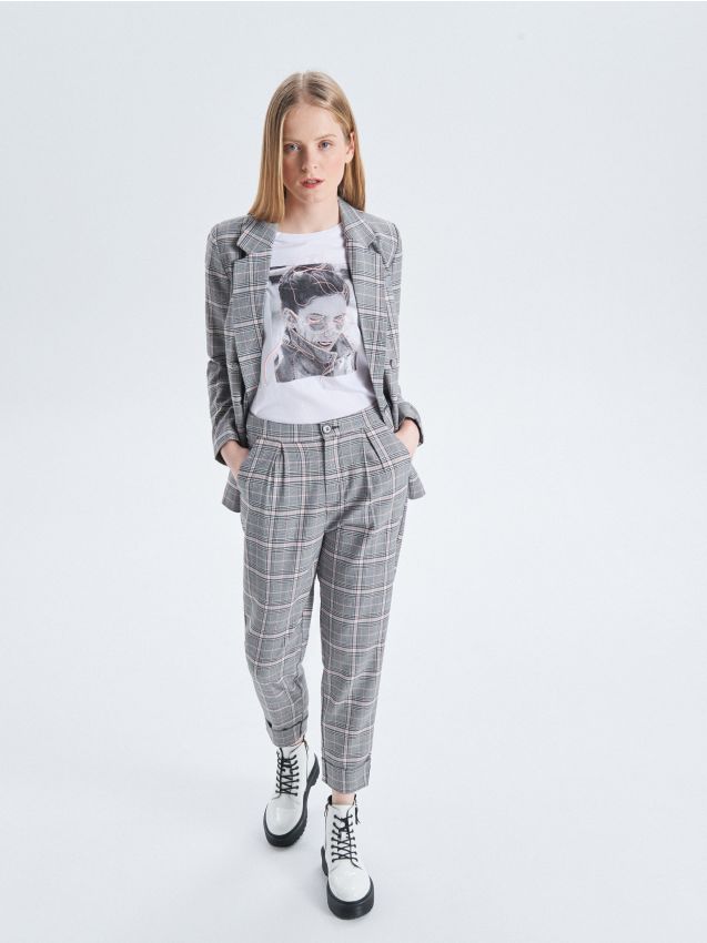 Check chino trousers - grey - VK563-09X - CROPP