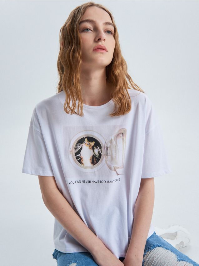 Top with print - white - VK788-00X - CROPP