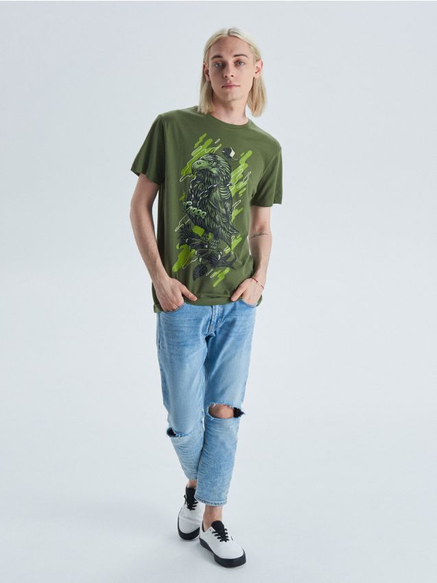 Top with print - green - VO267-81X - CROPP