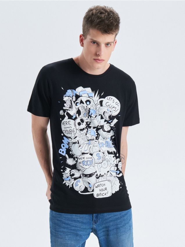 T-shirt with front print - black - VO283-99X - CROPP