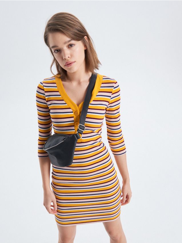 slim fit striped dress - yellow - VO471-17X - CROPP