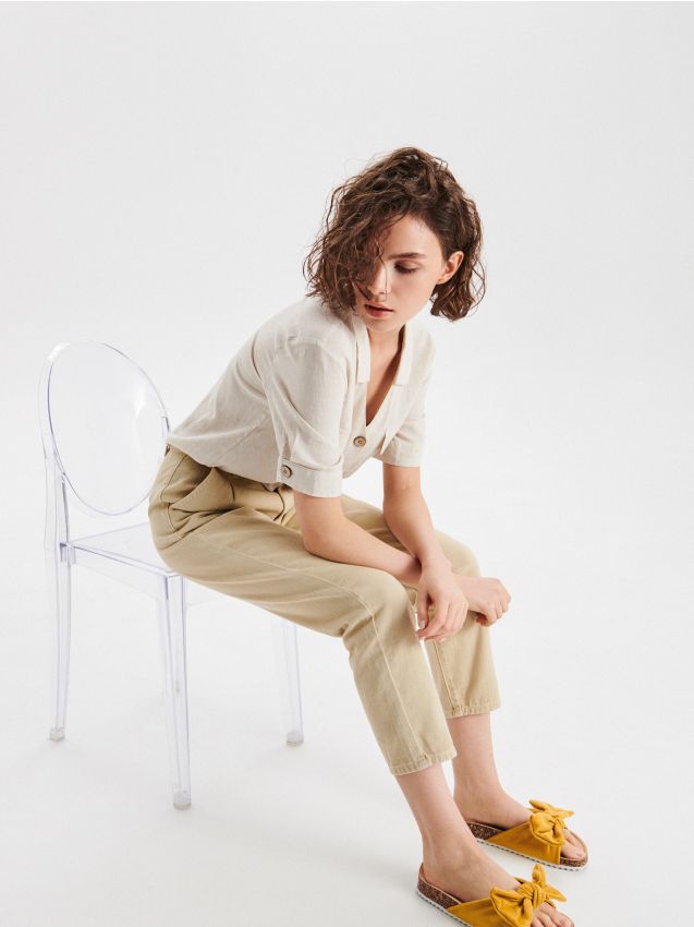 High waist beige jeans - beige - VU484-08J - CROPP