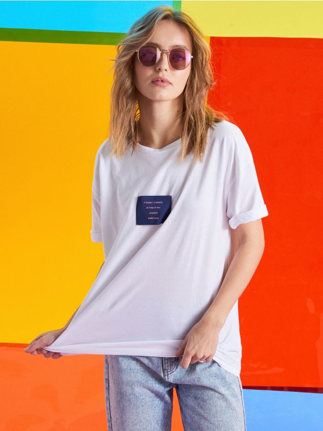 Top with print - white - VW721-00X - CROPP