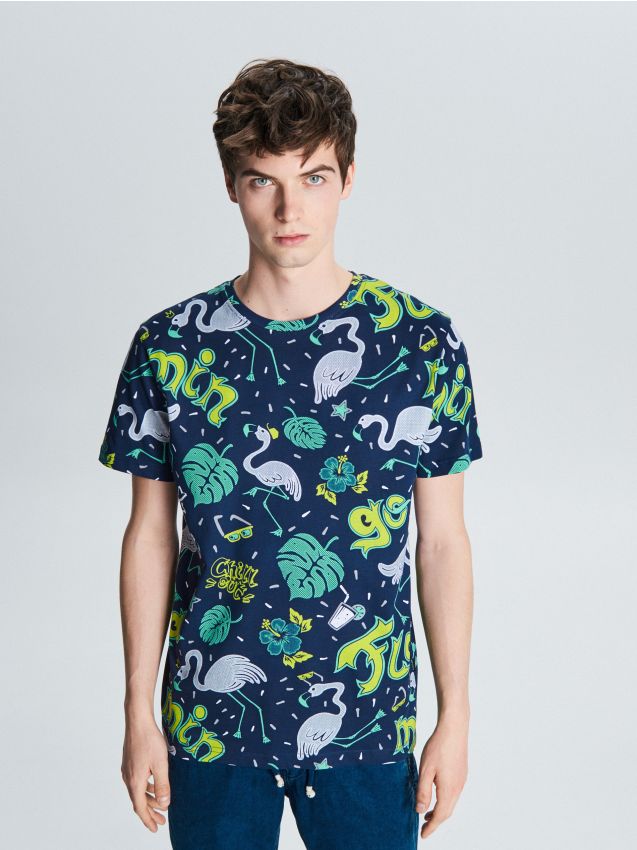 T-shirt with all over print - navy - VX932-59X - CROPP