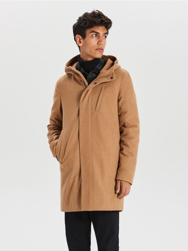 Warm coat with wool blend - brown - WA094-82X - CROPP