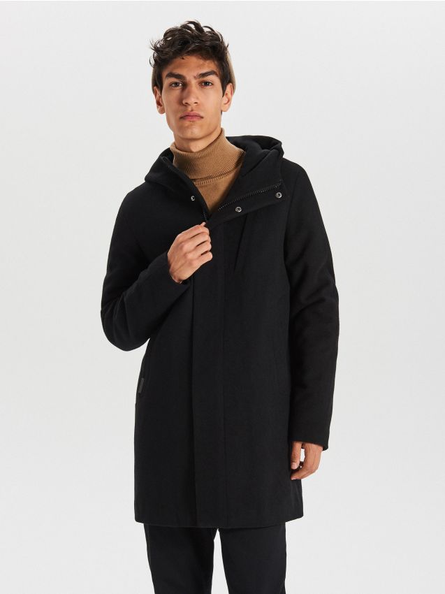 Warm coat with wool blend - black - WA094-99X - CROPP