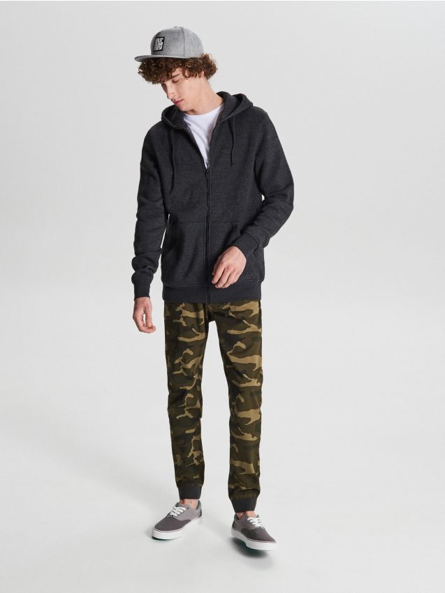 Basic zip up hoodie - black - WB313-99M - CROPP