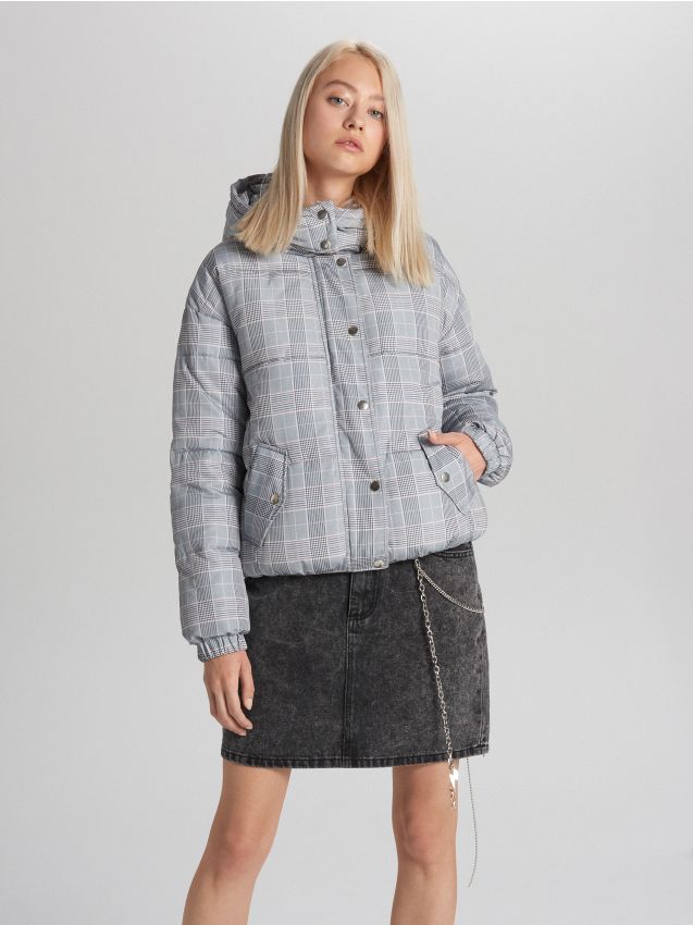 Geacă bufantă în carouri - GRI - WB865-09X - CROPP