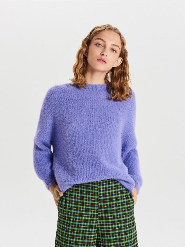 Pulover pufos - albastru - WB898-54X - CROPP