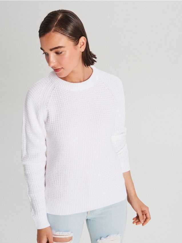 Pulover cu împletitură măruntă - fildeș - WB916-01X - CROPP