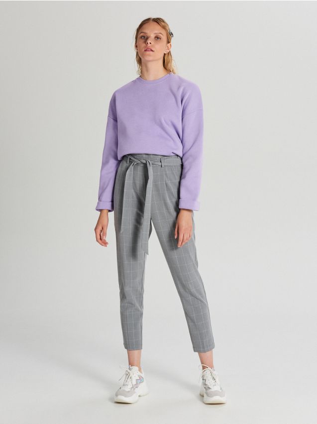 Pantaloni paperbag cu curea - GRI - WC042-09X - CROPP