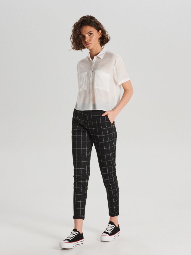 Jersey check trousers - black - WC044-99X - CROPP