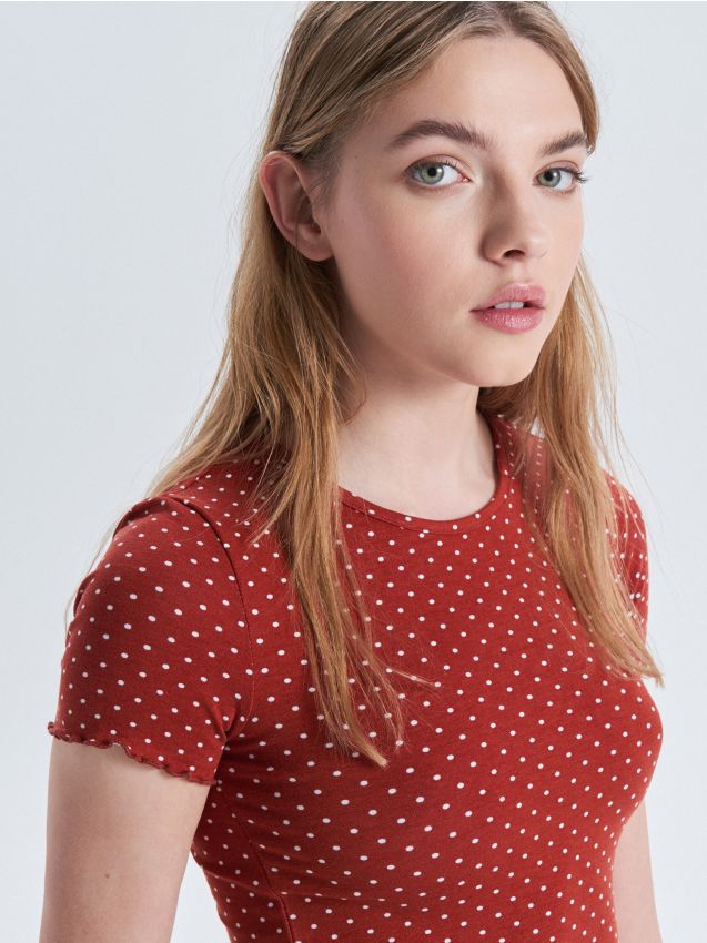 Blouse with polka dots - red - WC596-33X - CROPP