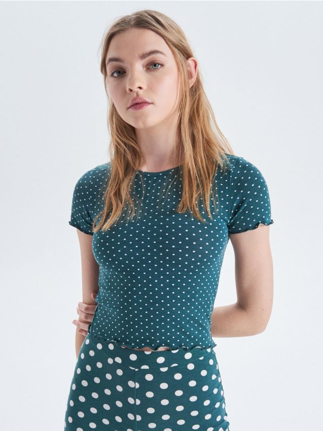 Blouse with polka dots - green - WC596-78X - CROPP