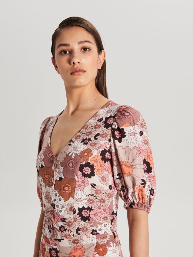 V-neck blouse - orange - WC727-28X - CROPP