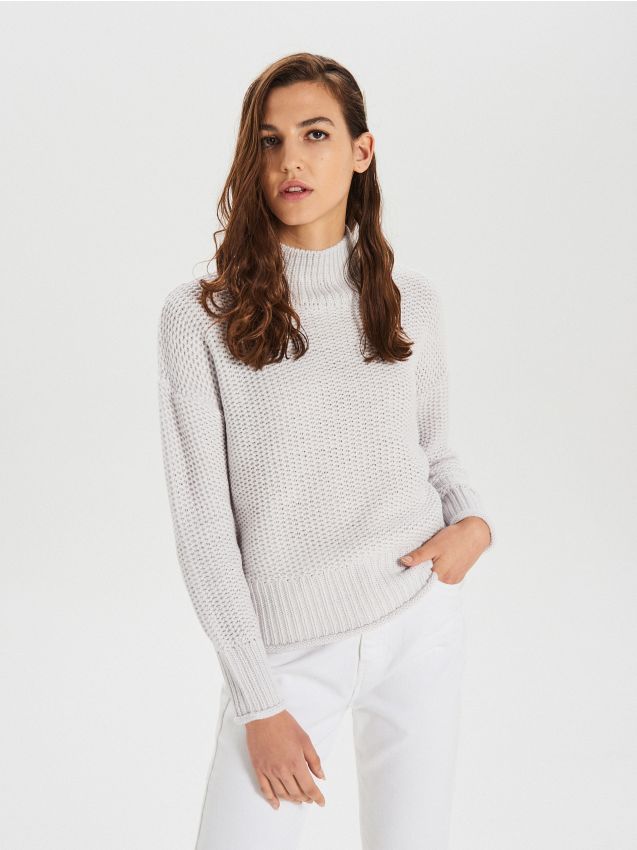 Pulover cu guler rulat și model decorativ - GRI - WC874-09X - CROPP