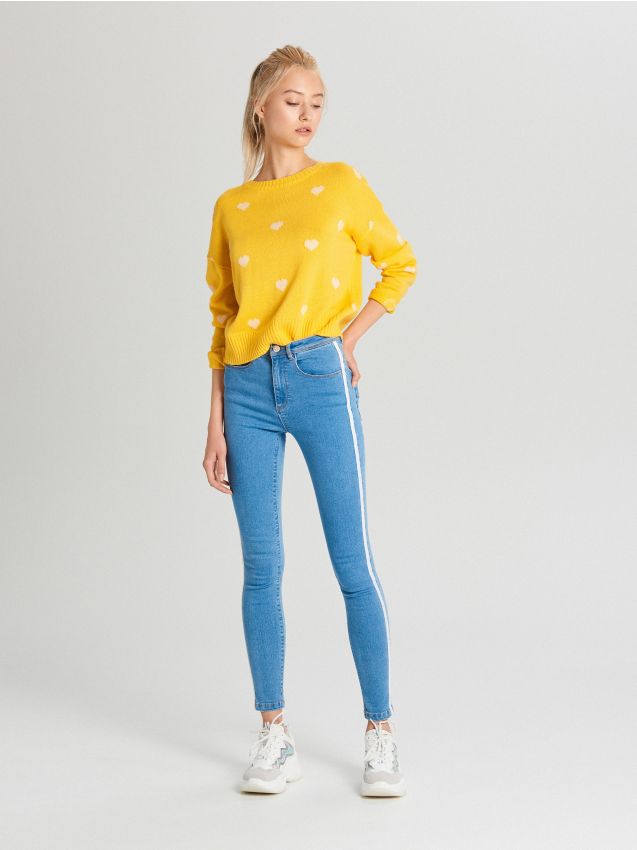 High waist jeans with side stripes - blue - WC909-05J - CROPP