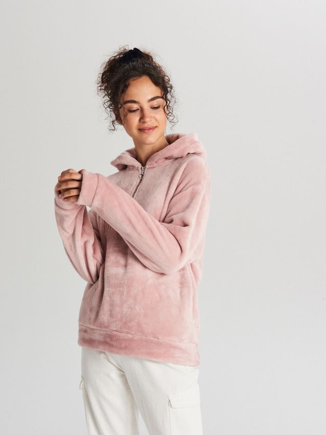 Bluză moale cu glugă - roz - WE206-03X - CROPP