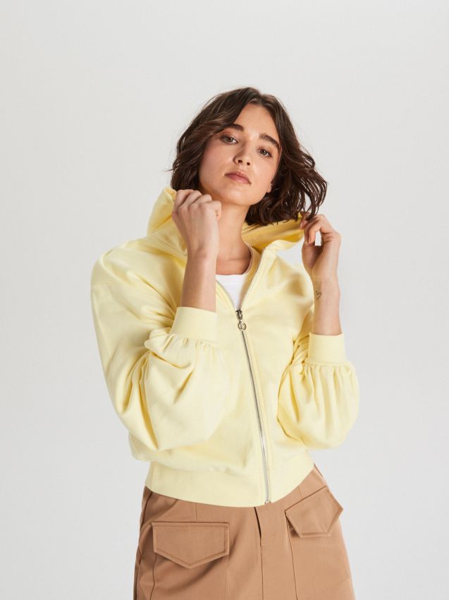 Hanorac cu fermoar integral și mâneci largi - galben - WE222-10X - CROPP