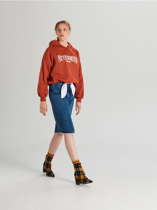 Hanorac scurt oversize - maro - WE231-83X - CROPP