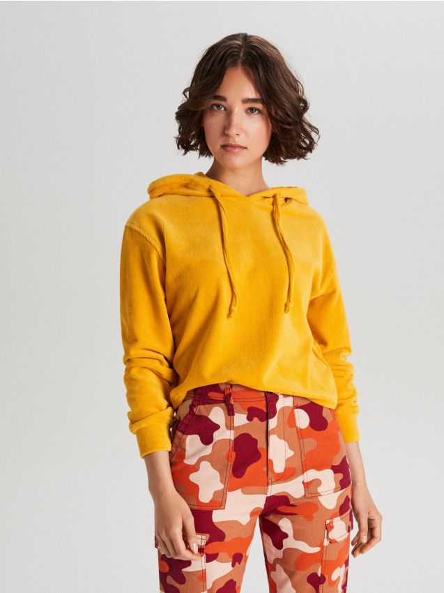 Bluză din velur cu glugă - galben - WE235-17X - CROPP