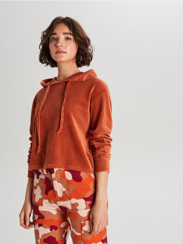 Bluză din velur cu glugă - bordo - WE235-92X - CROPP