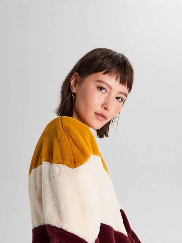 Fluffy stripe sweatshirt - yellow - WE236-17X - CROPP