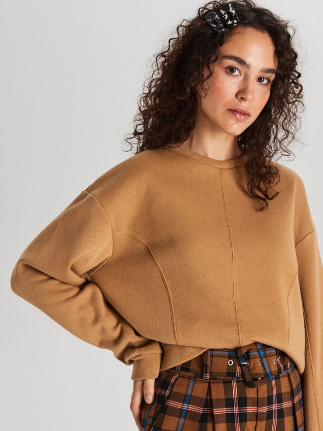 Bluză oversize cu cusături - maro - WE242-84X - CROPP