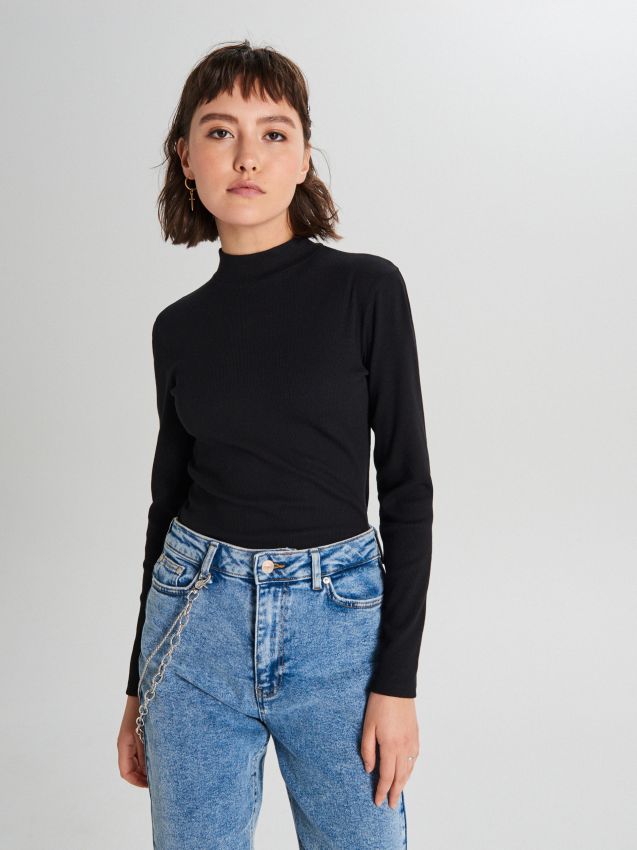 Mock turtle-neck blouse - blue - WE252-95X - CROPP