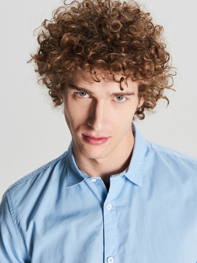 Plain slim shirt - blue - WE364-55X - CROPP