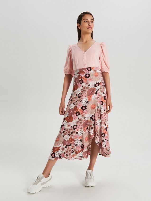 Midi skirt with tie detail - orange - WF696-28X - CROPP