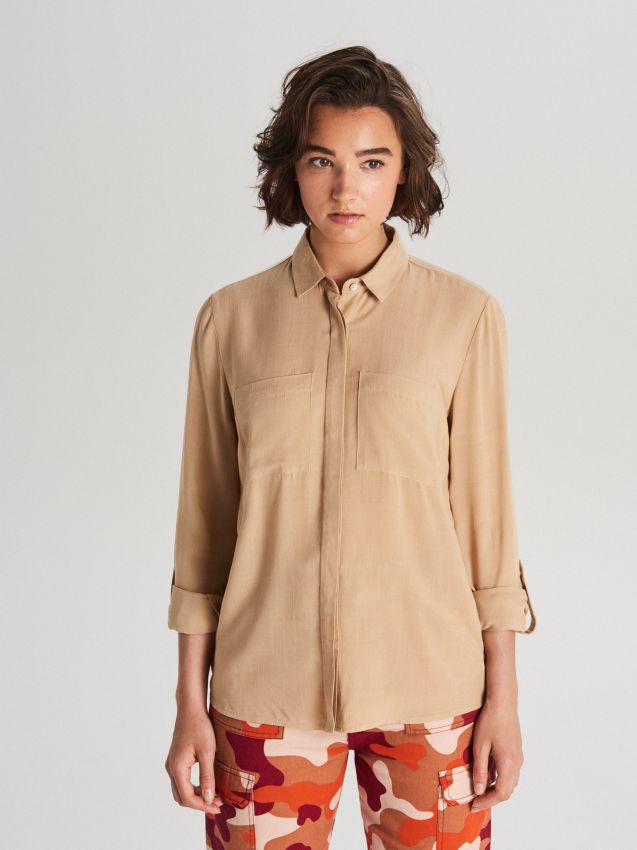Cămașă din viscoză - bej - WF700-08X - CROPP