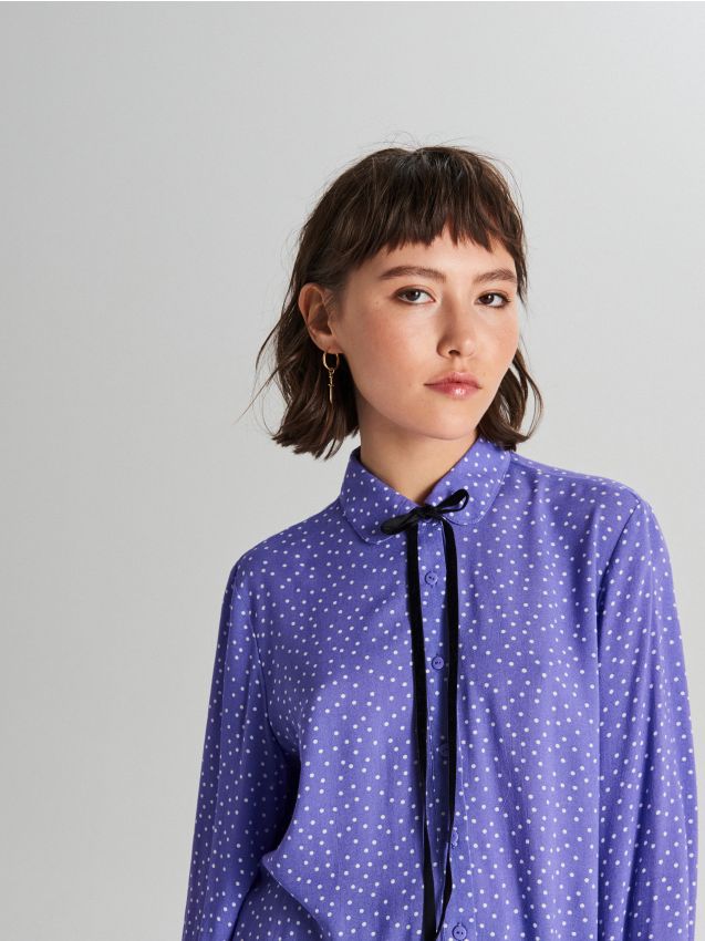 Cămașă cu panglică de catifea - mov - WF701-45X - CROPP