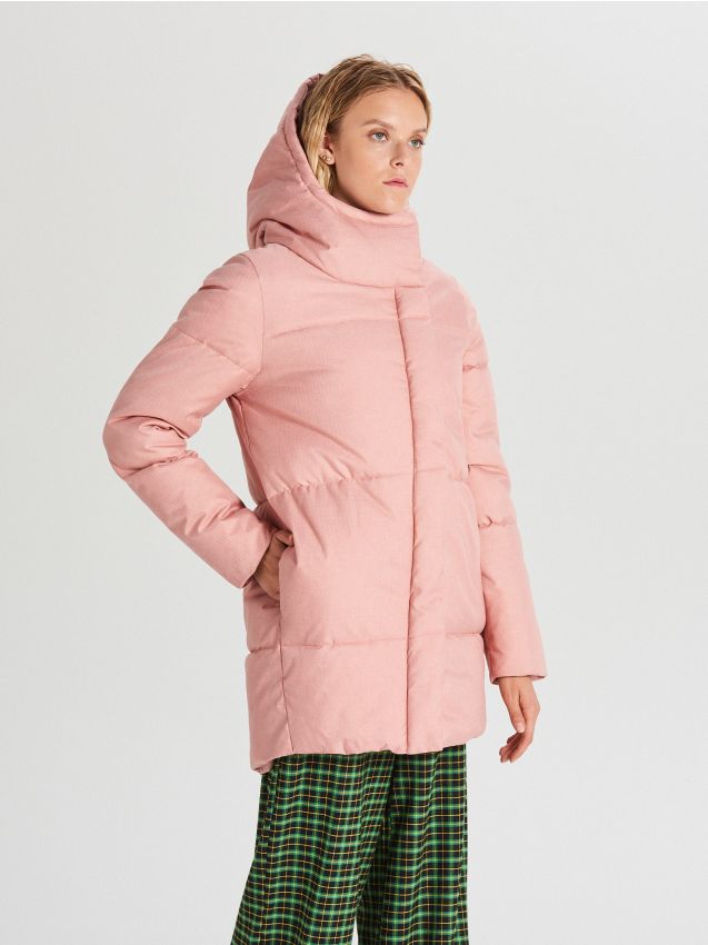 Geacă matlasată cu glugă - roz - WG285-03X - CROPP