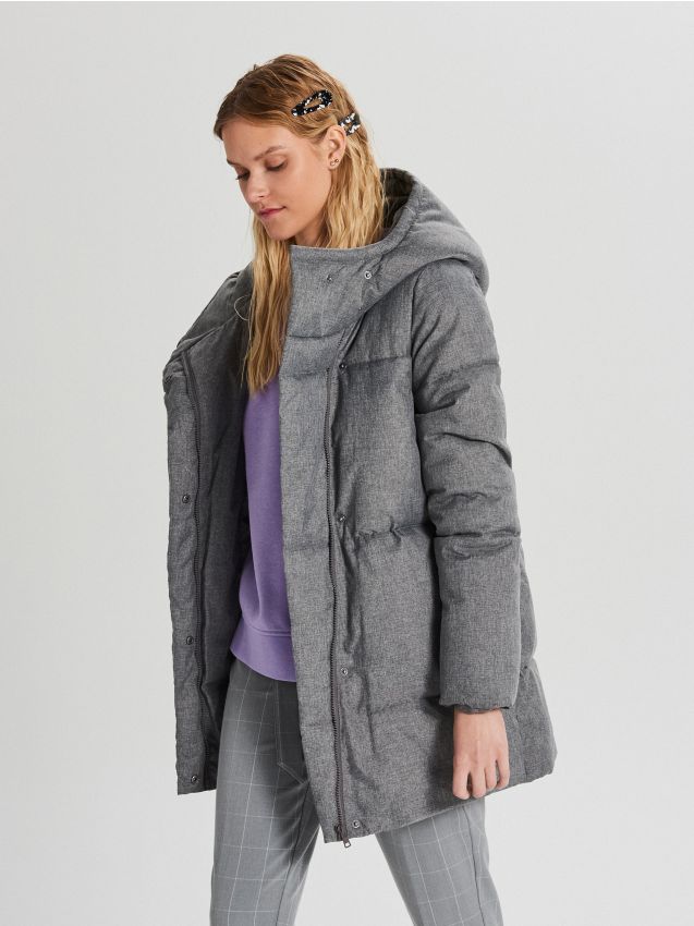 Geacă matlasată cu glugă - GRI - WG285-09X - CROPP