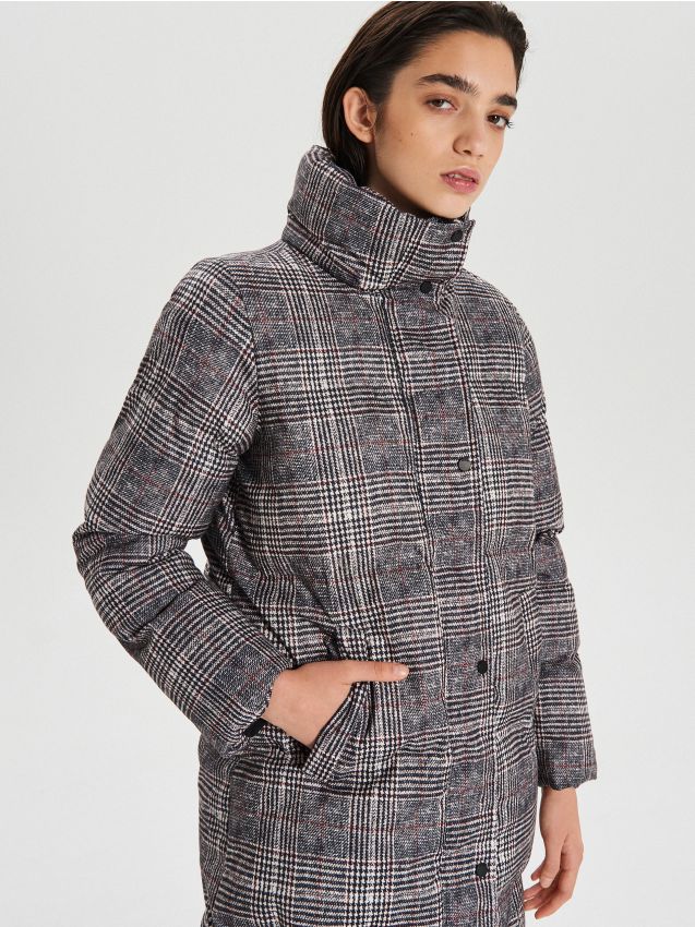 Jachetă de iarnă în carouri, cu glugă - multicolor - WG299-MLC - CROPP