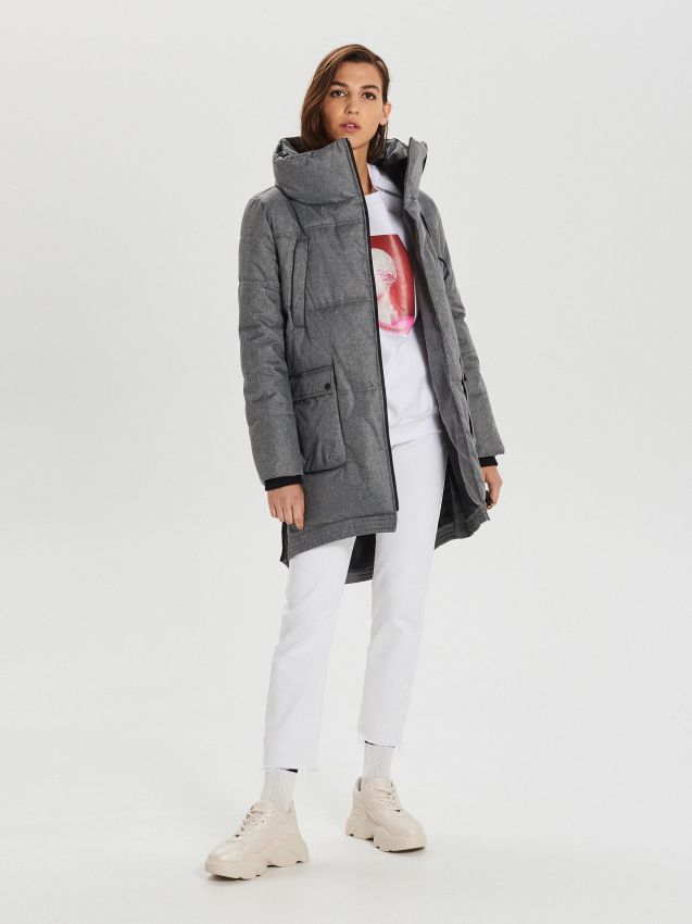 Palton matlasat cu guler înalt - GRI - WG305-09M - CROPP