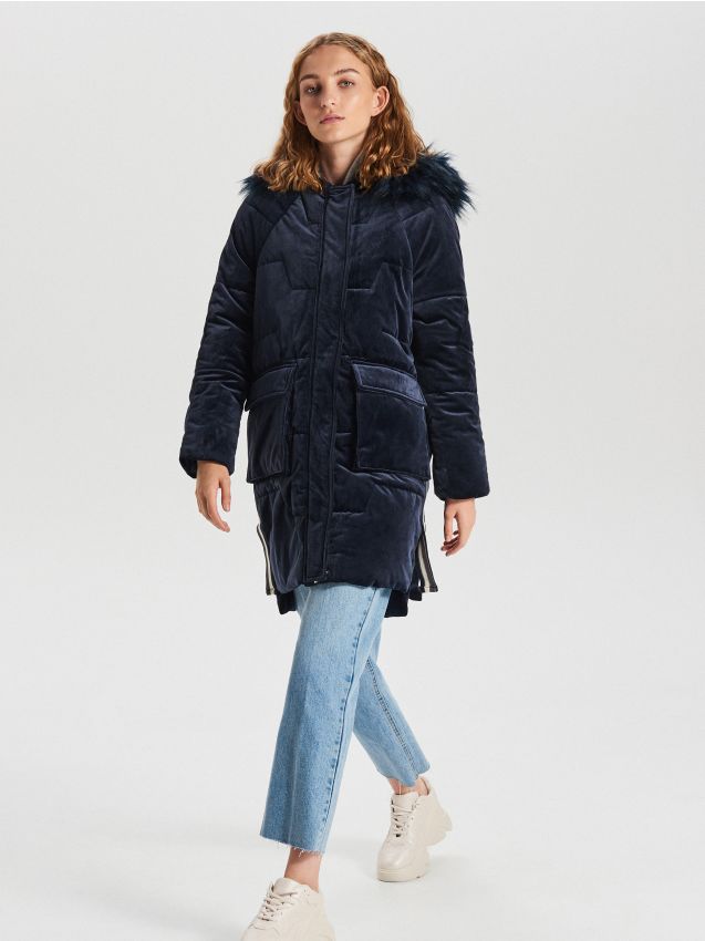 Palton călduros cu glugă - bleumarin - WG316-59X - CROPP